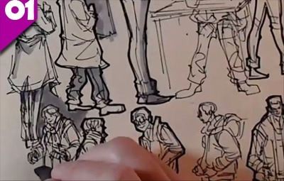 how to sketch crowds line drawing