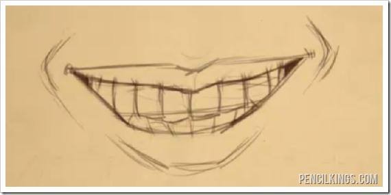 draw a smiling mouth with teeth sketch