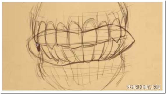 draw an angry mouth teeth sketch