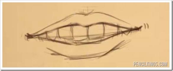 draw an open mouth with teeth sketch