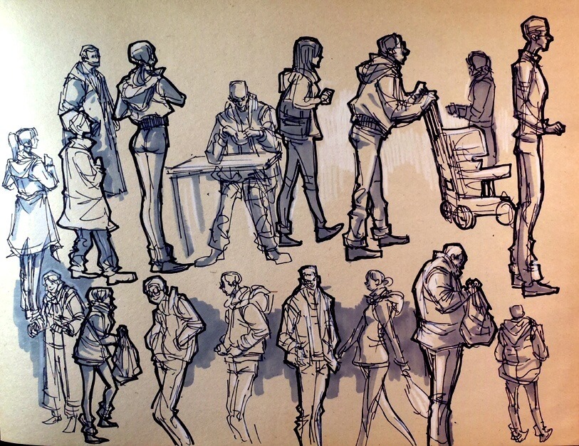 how to sketch quickly finished crowd sketch