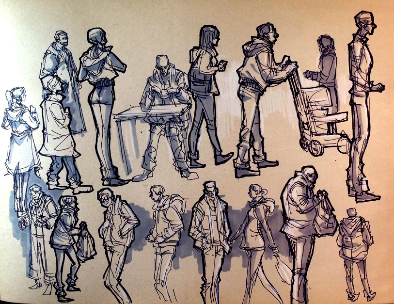 sketching crowds finished drawing