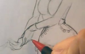drawing pin up girl art adding gloves