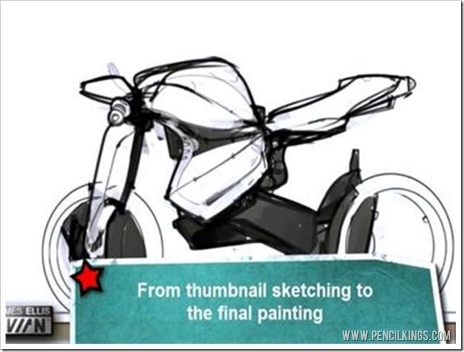 drawing a motorcycle thumbnail sketch