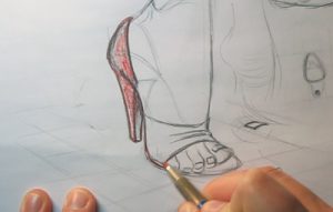 draw a high-heeled shoe toes in shoe