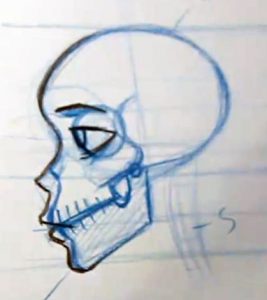 starting to draw skin on the skull